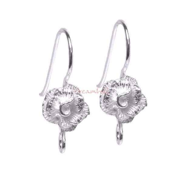2x Sterling Silver Rose Flower French Hook Earring Ear Wire
