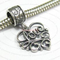 Sterling Silver Heart Carved Love" Dangle Bead for European Charm Bracelets