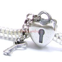 Sterling Silver Love Heart lock with Key Bead for European Charm Bracelets