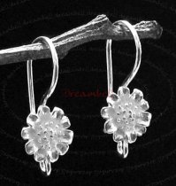 2x Sterling Silver sun Flower French Hook Earring wire