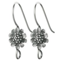 2x Sterling Silver Antiqued Sun Flower French Hook Earring Wire