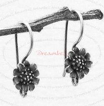 2x Sterling Silver Antiqued Sun Flower French Hook Earring Wire