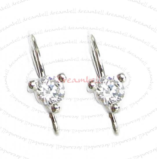 2x Sterling Silver CZ Stone Crystal Ear wire French hook Earwires