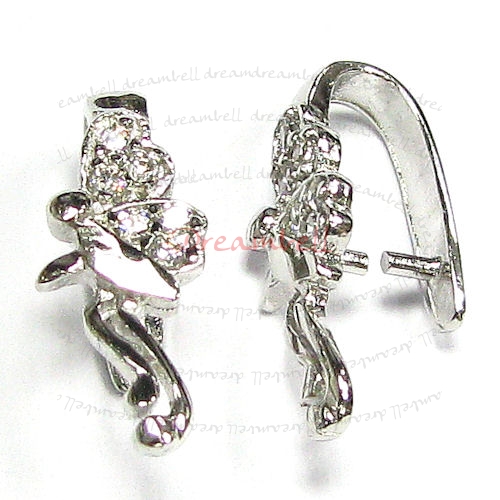 1x Rhodium plated Sterling Silver Butterfly CZ crystal Pendant Bail Pinch Clasp