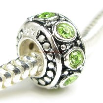 Sterling Silver Peridot CZ Bead for European Charm Bracelet 11mm Birthstone August