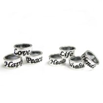 7 Sterling Silver Love Peace Happiness Health Wealth Friends Long Life Ring Beads for European Charm Bracelets