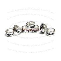 7 Sterling Silver Love Peace Happiness Health Wealth Friends Long Life Ring Beads for European Charm Bracelets