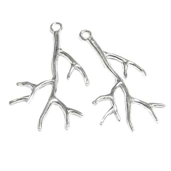 2 x Sterling Silver Coral / Tree Branch Pendant dangle Charm
