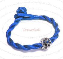 Chinese HAND KNOTTED SILK CORD BRACELET Sapphire Blue for European Bead Charm