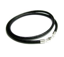 Sterling Silver Black leather cord 3mm choker necklace 16″ for European Bead Charms