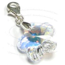 STERLING SILVER Swarovski Crystal AB Flower Pendant Bead for European Clip on Charm w/ Lobster Clasp