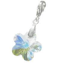 STERLING SILVER Swarovski Crystal AB Flower Pendant Bead for European Clip on Charm w/ Lobster Clasp