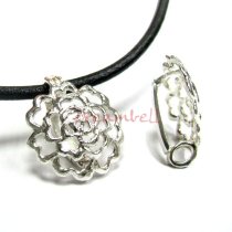STR SILVER FLOWER DONUT HOLDER CHANGEABLE PENDANT BAIL CLASP SLIDER 23mm