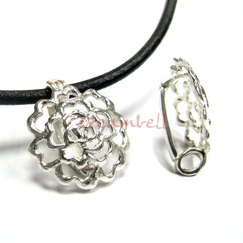 STR SILVER FLOWER DONUT HOLDER CHANGEABLE PENDANT BAIL CLASP SLIDER 23mm