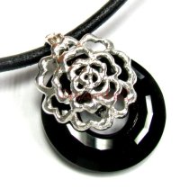STR SILVER FLOWER DONUT HOLDER CHANGEABLE PENDANT BAIL CLASP SLIDER 23mm