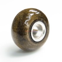 1x Sterling Silver Dark Brown Genuine Wood Bead for European Charm Bracelets