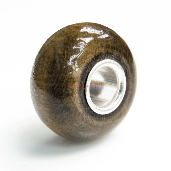 1x Sterling Silver Dark Brown Genuine Wood Bead for European Charm Bracelets