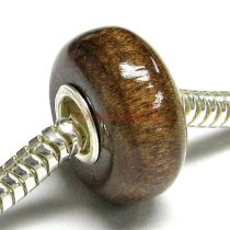 1x Sterling Silver Dark Brown Genuine Wood Bead for European Charm Bracelets