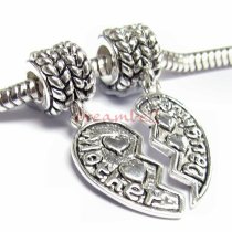 Sterling Silver Dangle Mother & Daughter Love Heart Pendant Family Bead for European Charm Bracelets