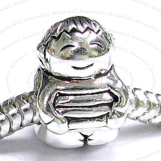 Sterling Silver Cute Happy Baby BOY KID / Son w/ Smile Face for European Charm Bracelets