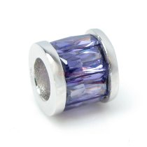 Sterling Silver Round Tanzanite Dark Purple CZ Round Tube Bead