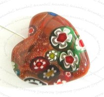 1x Murano Moretti Lampwork Flower Glass Heart Bead Gold Stone 20mm