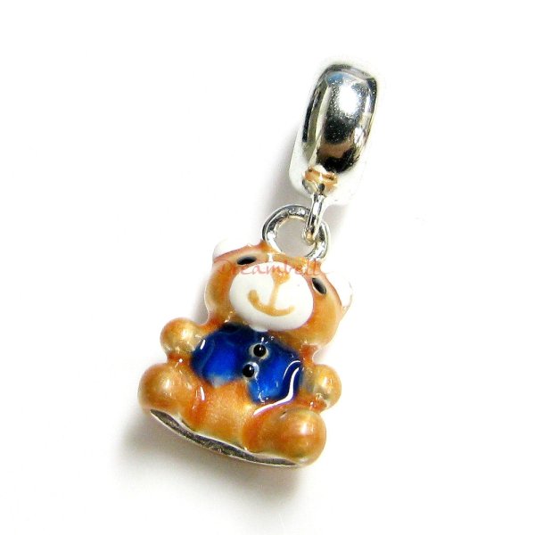 Sterling silver Teddy Bear Enamel Dangle Bead for European Charm Bracelets