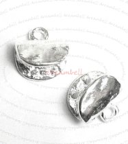 2x Sterling SILVER Hammered LEATHER RIBBON CLIP CORD END CRIMP CAP