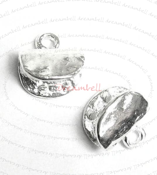 2x Sterling SILVER Hammered LEATHER RIBBON CLIP CORD END CRIMP CAP