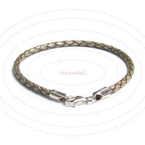 1x Sterling Silver Metallic Steel Grey Bolo Braided leather 3mm BRACELET for European Bead charms 6.5″