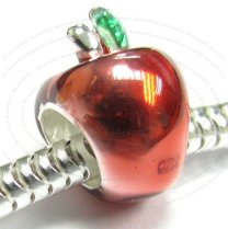 Sterling Silver CUTE Red APPLE Enamel Bead for European Charm Bracelets