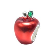 Sterling Silver CUTE Red APPLE Enamel Bead for European Charm Bracelets