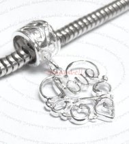 Sterling Silver Heart Carved Love″ Dangle Bead for European Charm Bracelets