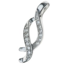 Rhodium Sterling Silver CZ RIBBON Bail Pendant Dangle Clasp