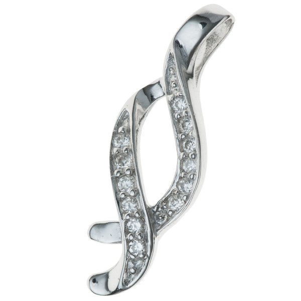 Rhodium Sterling Silver CZ RIBBON Bail Pendant Dangle Clasp