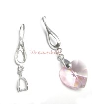 2x Rhodium Sterling Silver Ear Hook Dangle Pinch Bead Clasp