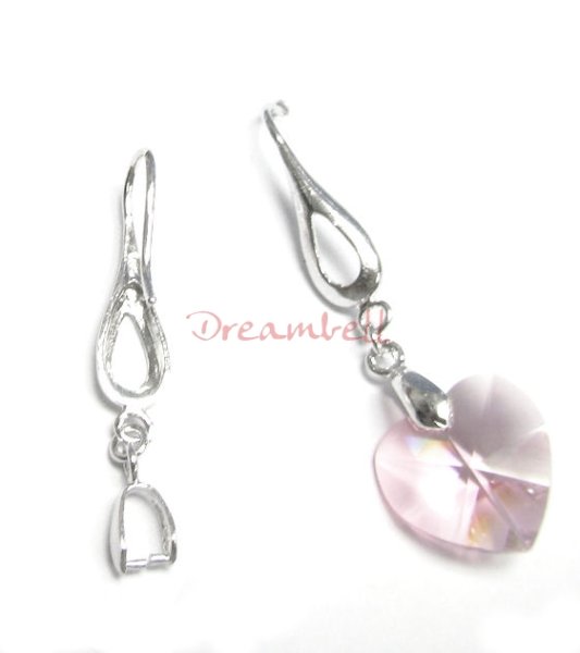 2x Rhodium Sterling Silver Ear Hook Dangle Pinch Bead Clasp