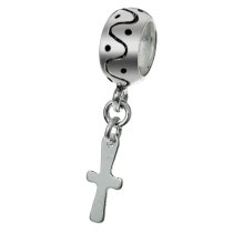 Sterling Silver Round Dangle CROSS for European Bead charm Bracelets