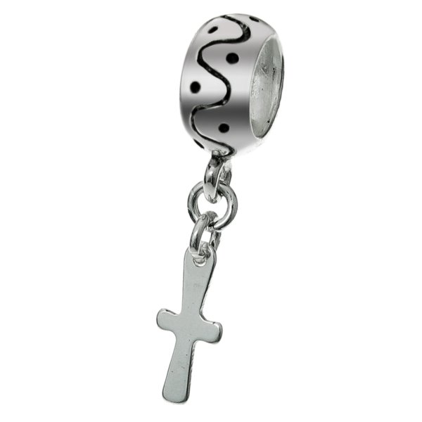 Sterling Silver Round Dangle CROSS for European Bead charm Bracelets