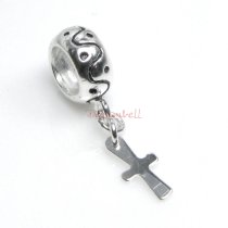 Sterling Silver Round Dangle CROSS for European Bead charm Bracelets