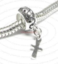 Sterling Silver Round Dangle CROSS for European Bead charm Bracelets