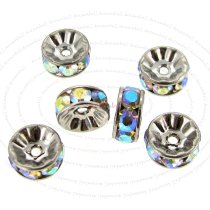 6x Rondelle Silver Bead Spacer Clear AB Crystals 5mm