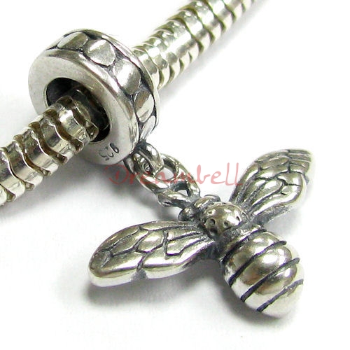 Sterling Silver Honey Bee Dangle Bead for European Charm Bracelets