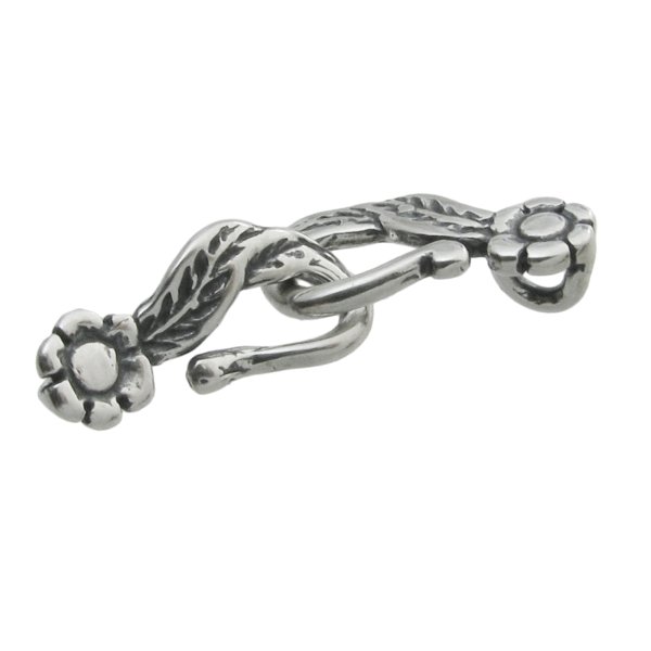 1x STERLING SILVER FLOWER LEAF ROSE HOOK EYE Toggle Bead Clasp 24mm