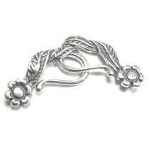 1x STERLING SILVER FLOWER LEAF ROSE HOOK EYE Toggle Bead Clasp 42mm