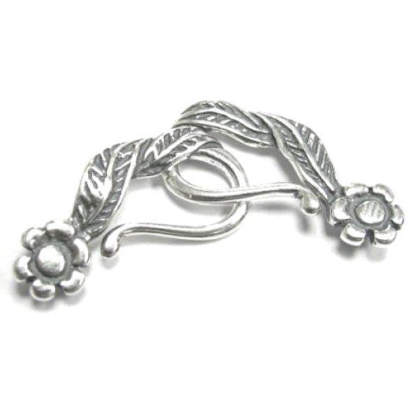 1x STERLING SILVER FLOWER LEAF ROSE HOOK EYE Toggle Bead Clasp 42mm