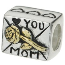 14k Gold 925 Sterling Silver Mother MOM Rose Love Mail BOX F/ European Bead Charm Bracelet