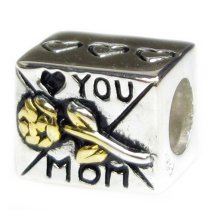 14k Gold 925 Sterling Silver Mother MOM Rose Love Mail BOX F/ European Bead Charm Bracelet
