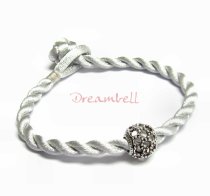 Chinese HAND KNOTTED SILK CORD BRACELET Silver Grey for European Charm Bead
