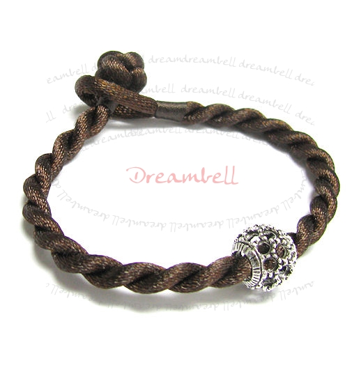Chinese HAND KNOTTED SILK CORD BRACELET Dark Brown for European Charm Bead